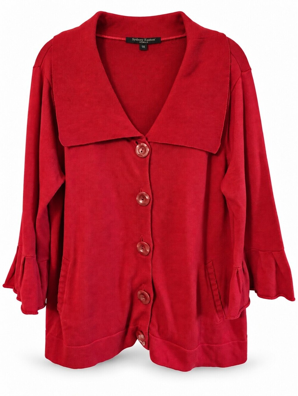 Sydney Easton Red Ruffle Sleeve Swing Cardigan Jacket 1X Dopamine Dressing